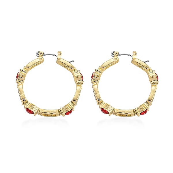 Shop Lc Ruby Color Austrian Crystal Paperclip Chain Hoop Earrings In Goldtone