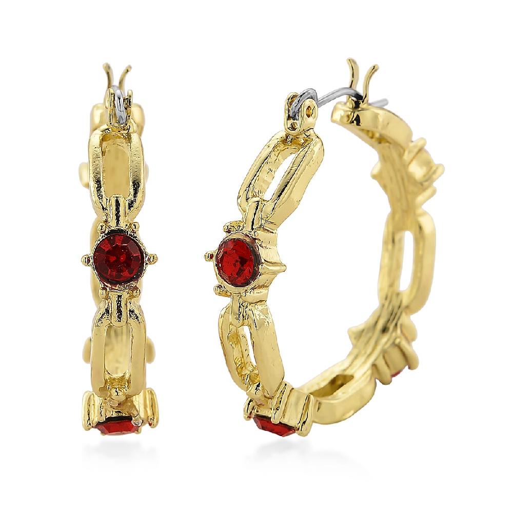 shop lc Ruby Color Austrian Crystal Paperclip Chain Hoop Earrings in Goldtone