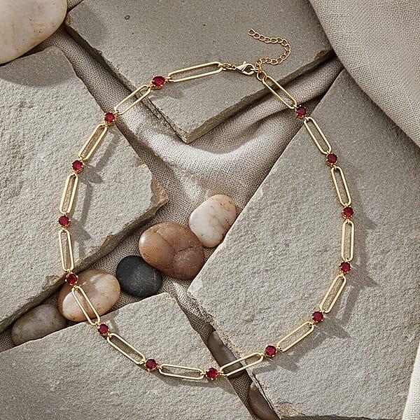 Shop Lc Ruby Color Austrian Crystal Paperclip Chain Necklace In Goldtone (20-22 Inches)