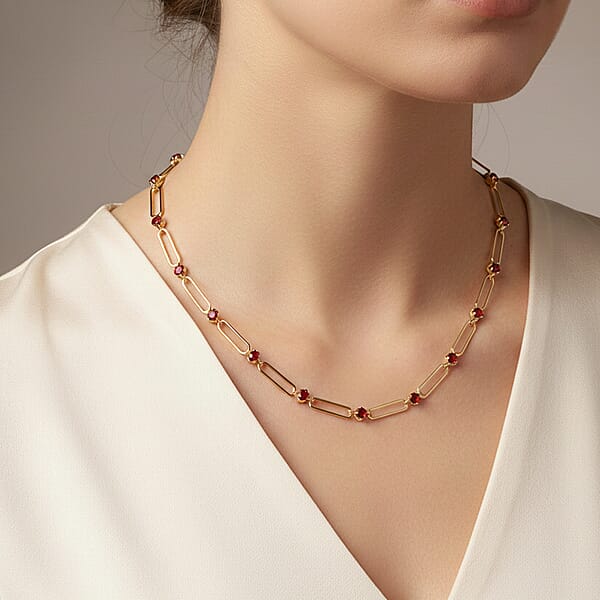 Shop Lc Ruby Color Austrian Crystal Paperclip Chain Necklace In Goldtone (20-22 Inches)
