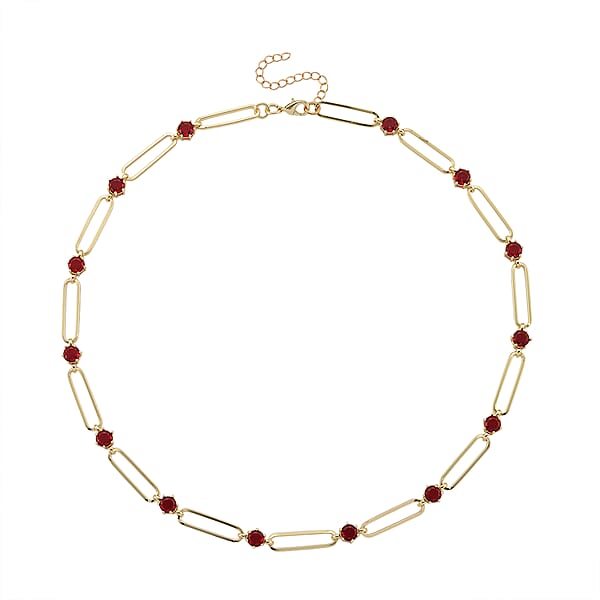 Shop Lc Ruby Color Austrian Crystal Paperclip Chain Necklace In Goldtone (20-22 Inches)