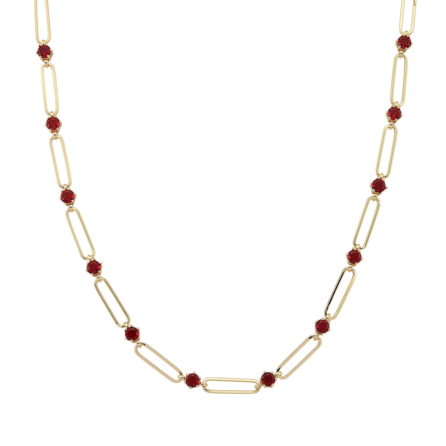 shop lc Ruby Color Austrian Crystal Paperclip Chain Necklace in Goldtone (20-22 Inches)