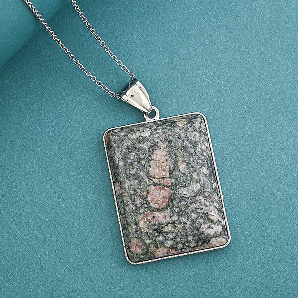 Shop Lc Ruby Zoisite 74.00 Ctw Rectangle Inlay Frame Pendant In Silvertone With Stainless Steel Necklace (20 Inches)