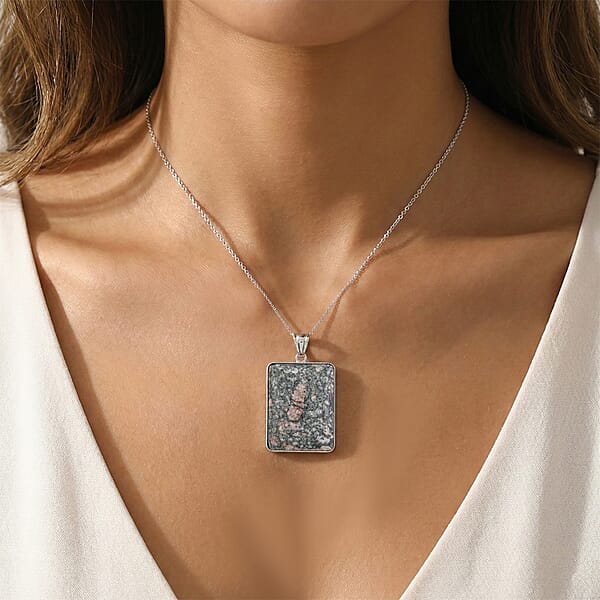 Shop Lc Ruby Zoisite 74.00 Ctw Rectangle Inlay Frame Pendant In Silvertone With Stainless Steel Necklace (20 Inches)