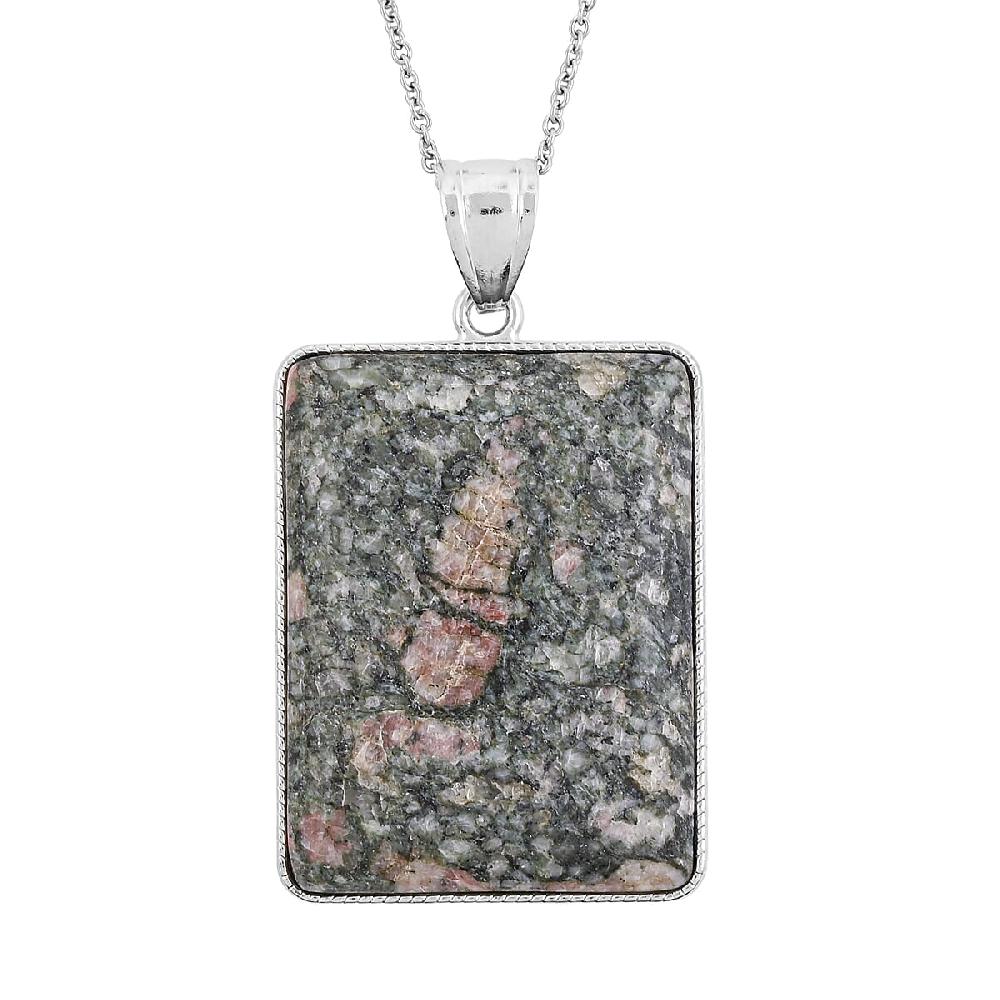 shop lc Ruby Zoisite 74.00 ctw Rectangle Inlay Frame Pendant in Silvertone with Stainless Steel Necklace (20 Inches)