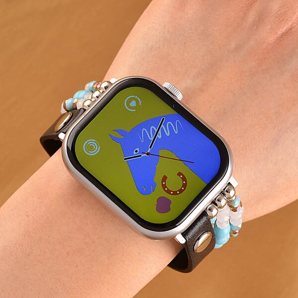Shop Lc S9 Multi Functional Smart Watch With White Silicone And Blue Howlite With Crystal Faux Leather Strap