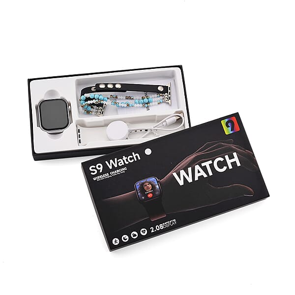 Shop Lc S9 Multi Functional Smart Watch With White Silicone And Blue Howlite With Crystal Faux Leather Strap