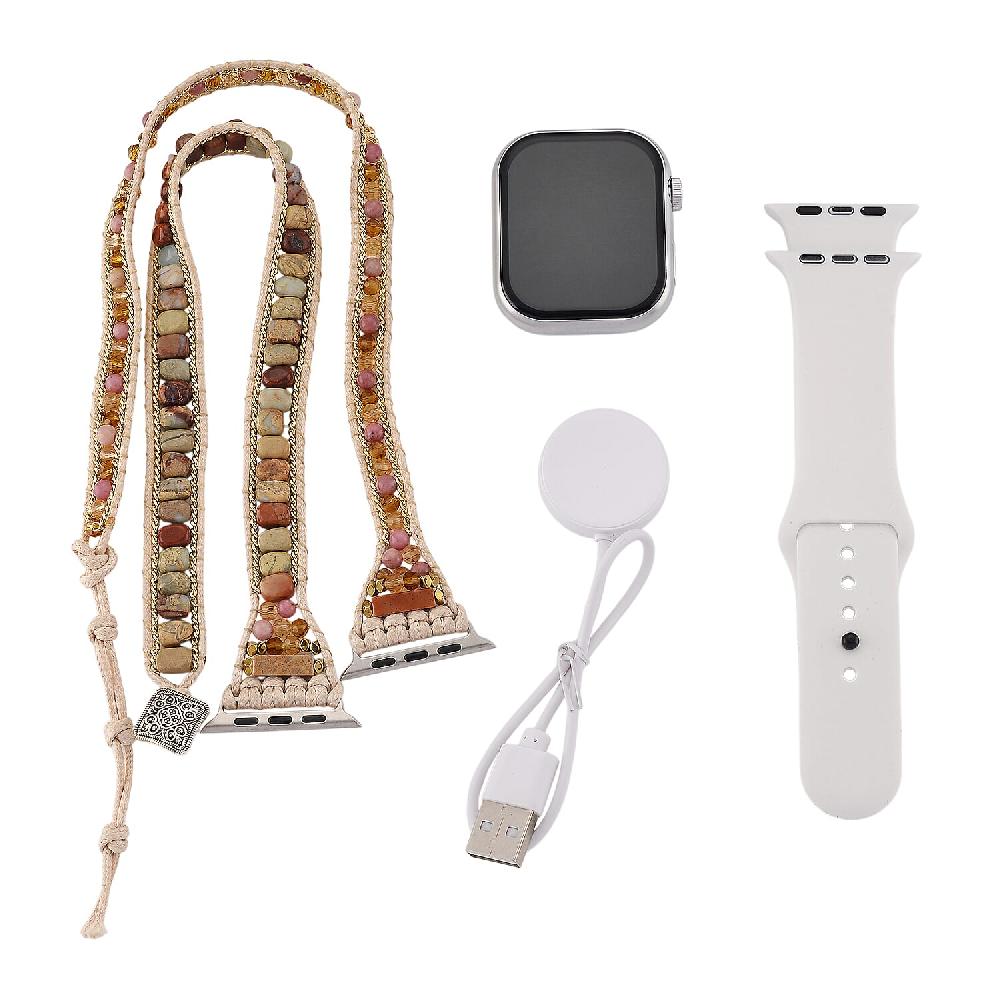 shop lc S9 Multi Functional Smart Watch with White Silicone and 3-Row Jasper Strap