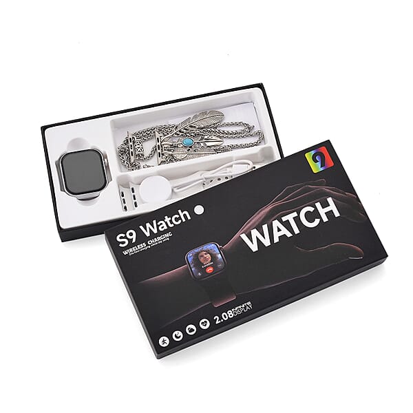 Shop Lc S9 Smart Multi-functional Silver Smart Watch With White Silicone Strap And Robot Pendant Necklace (36 Inches) In Silvertone