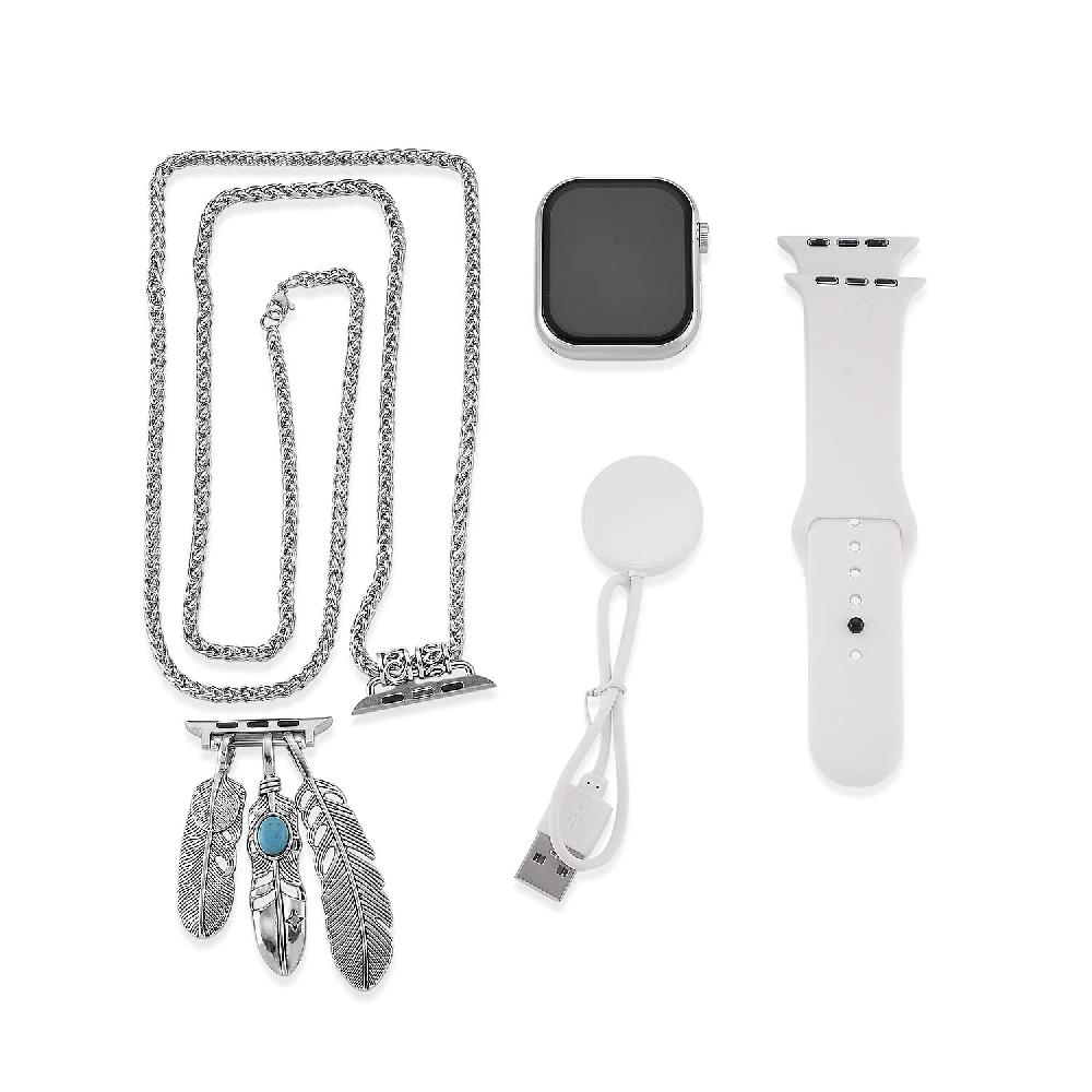 shop lc S9 Smart Multi-functional Silver Smart Watch with White Silicone Strap and Robot Pendant Necklace (36 Inches) in Silvertone