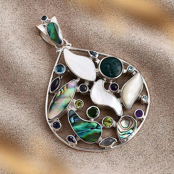 Shop Lc Sajen Silver Abalone Shell And Multi Gemstone 9.50 Ctw Pendant Without Chain In Sterling Silver
