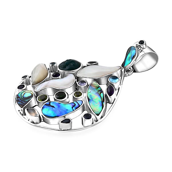 Shop Lc Sajen Silver Abalone Shell And Multi Gemstone 9.50 Ctw Pendant Without Chain In Sterling Silver