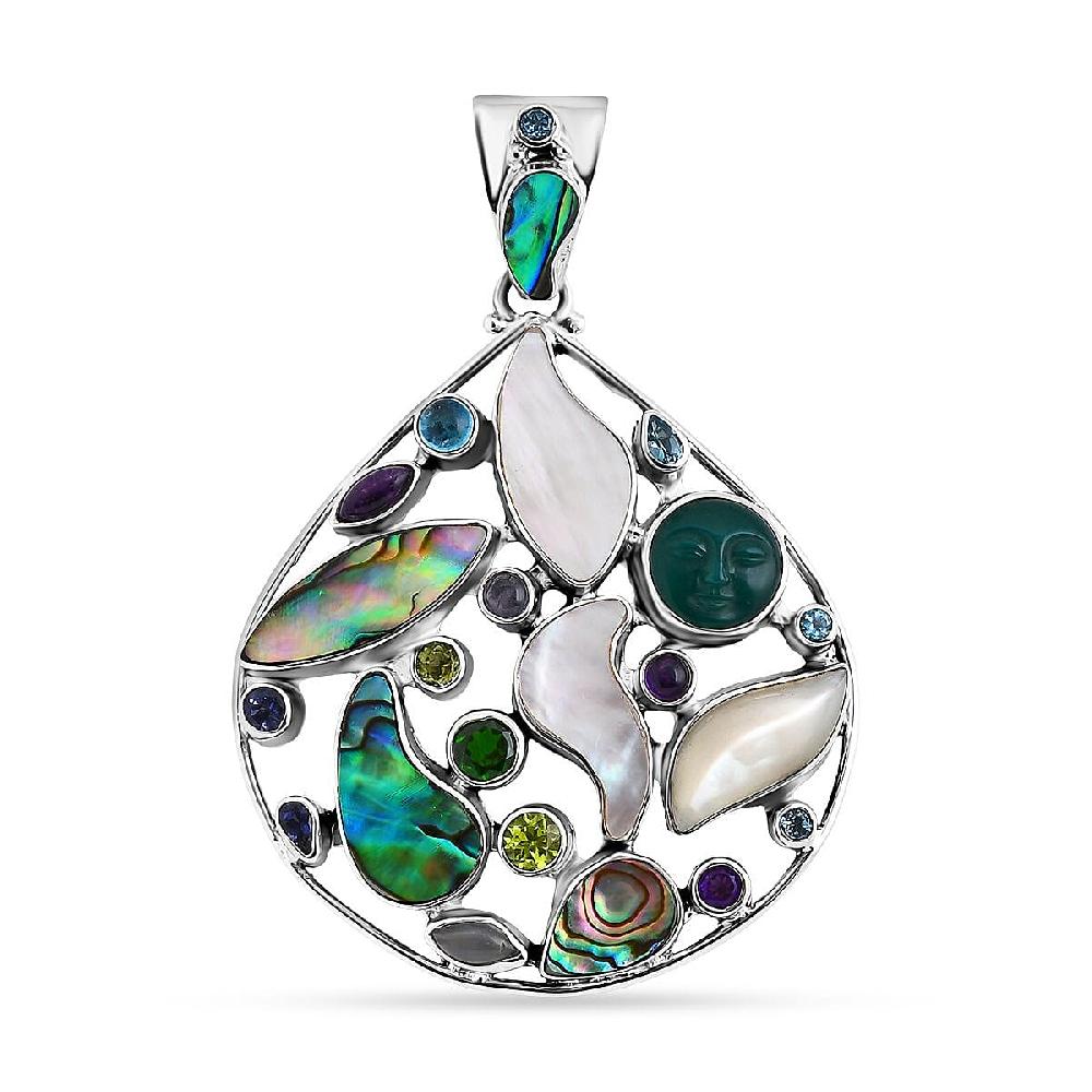 shop lc Sajen Silver Abalone Shell and Multi Gemstone 9.50 ctw Pendant without Chain in Sterling Silver