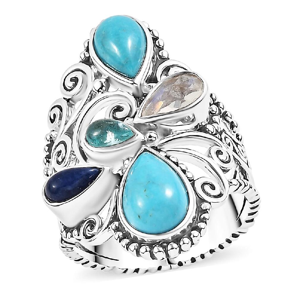 shop lc Sajen Silver Arizona Turquoise Multi Gemstone Ring in Rhodium Over Sterling Silver 3.30 ctw