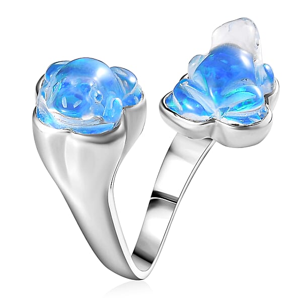 Shop Lc Sajen Silver Blue Opal Doublet Quartz Carved Frog 12.15 Ctw Ring In Rhodium Over Sterling Silver