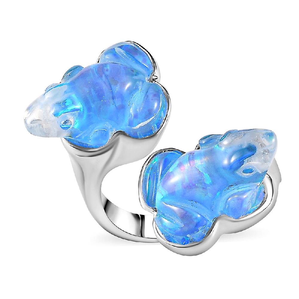 shop lc Sajen Silver Blue Opal Doublet Quartz Carved Frog 12.15 ctw Ring in Rhodium Over Sterling Silver