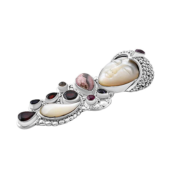 Shop Lc Sajen Silver Carved Bone And Multi Gemstone 10.25 Ctw Pendant Without Chain In Sterling Silver