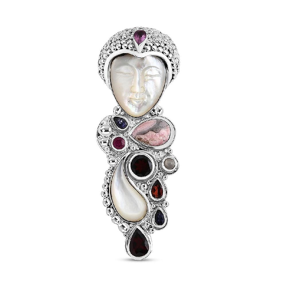 shop lc Sajen Silver Carved Bone and Multi Gemstone 10.25 ctw Pendant without Chain in Sterling Silver