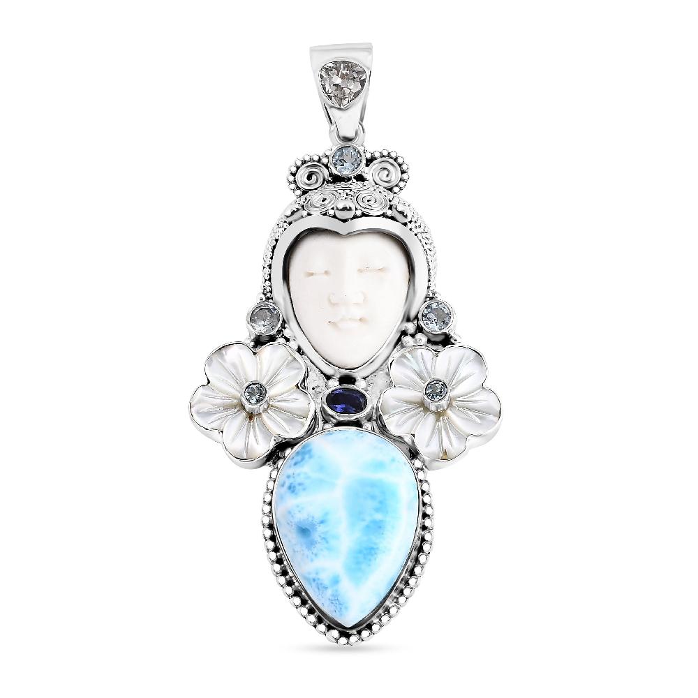 shop lc Sajen Silver Carved Bone and Multi Gemstone 30.40 ctw Pendant without Chain in Sterling Silver