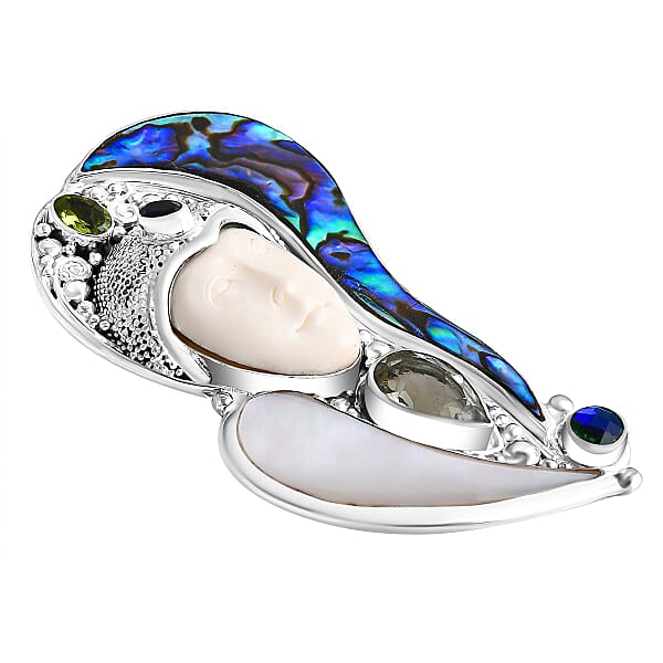 Shop Lc Sajen Silver Carved Bone And Multi Gemstone 5.35 Ctw Pendant Without Chain In Sterling Silver
