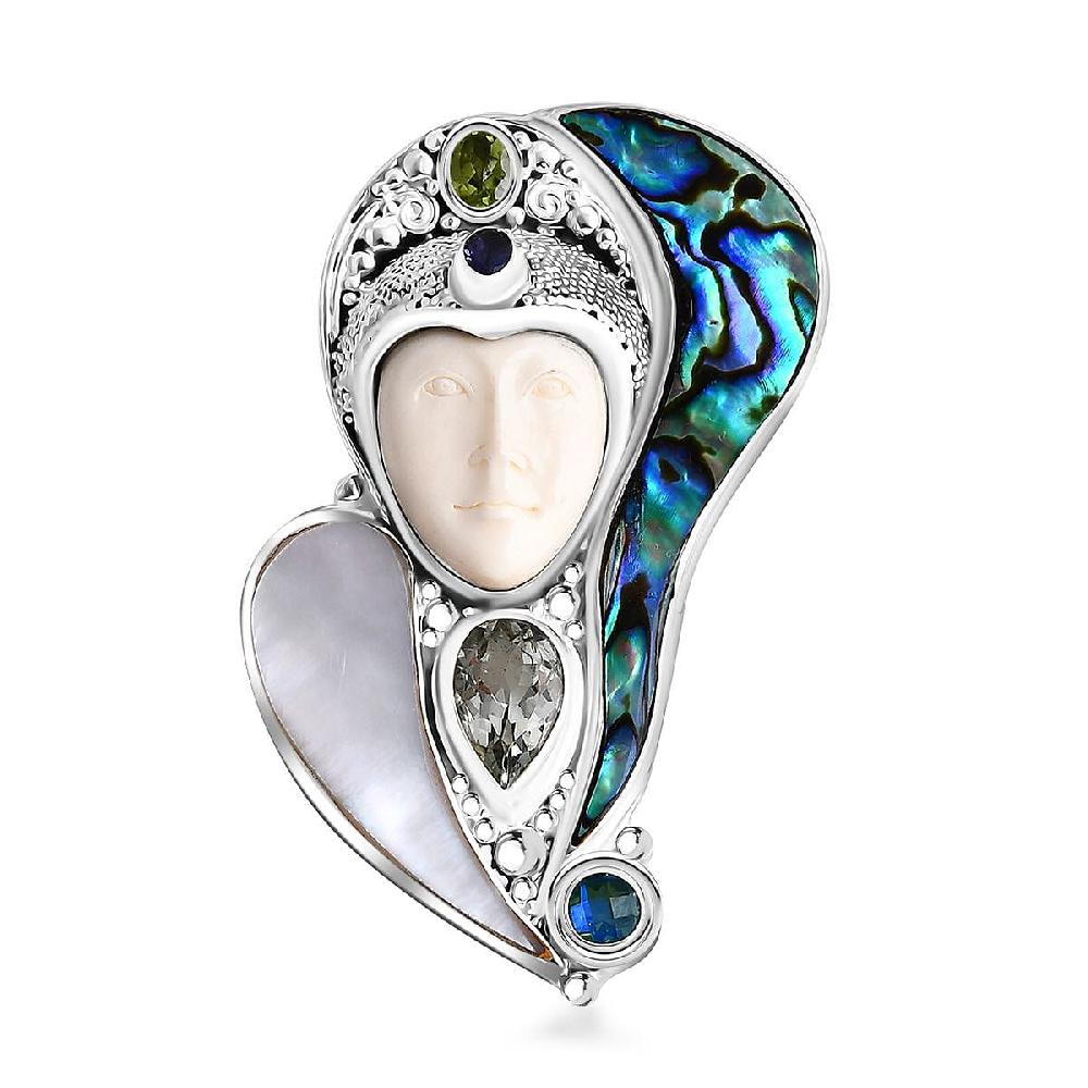 shop lc Sajen Silver Carved Bone and Multi Gemstone 5.35 ctw Pendant without Chain in Sterling Silver