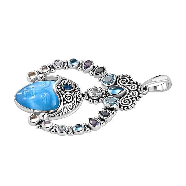 Shop Lc Sajen Silver Constituted Amethyst Carved And Multi Gemstone 28.70 Ctw Pendant Without Chain In Rhodium Over Sterling Silver