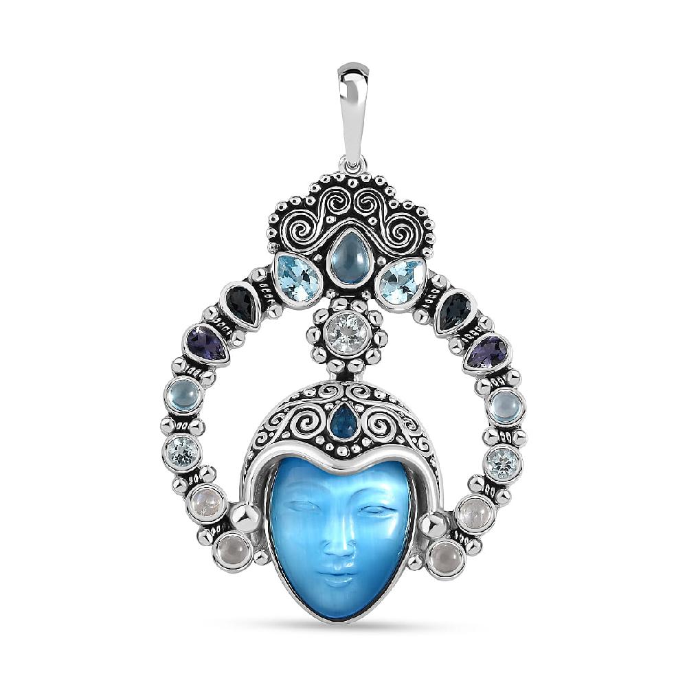 shop lc Sajen Silver Constituted Amethyst Carved and Multi Gemstone 28.70 ctw Pendant without Chain in Rhodium Over Sterling Silver