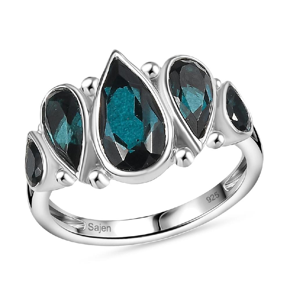 shop lc Sajen Silver Doublet Indigo Tourmaline Celestial Quartz Ring in Rhodium Over Sterling Silver 5.50 ctw