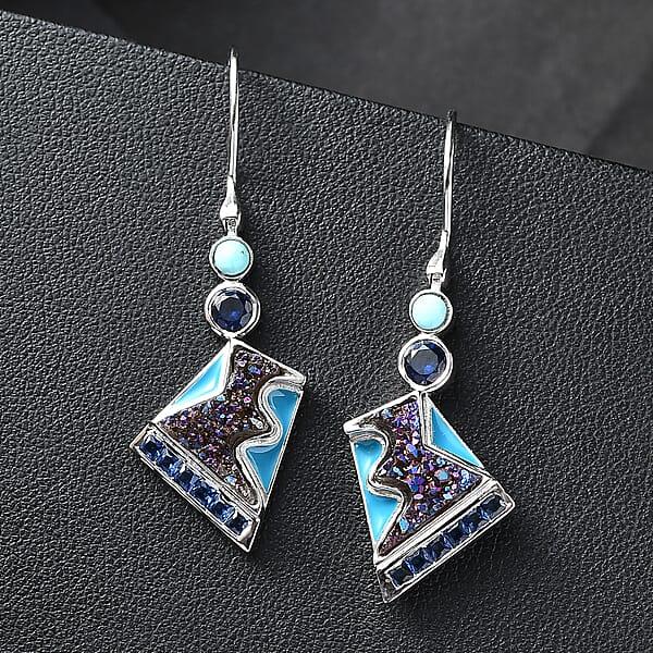 Shop Lc Sajen Silver Flat Blue Sapphire Drusy Quartz Multi Gemstone Earrings In Rhodium Over Sterling Silver 5.00 Ctw