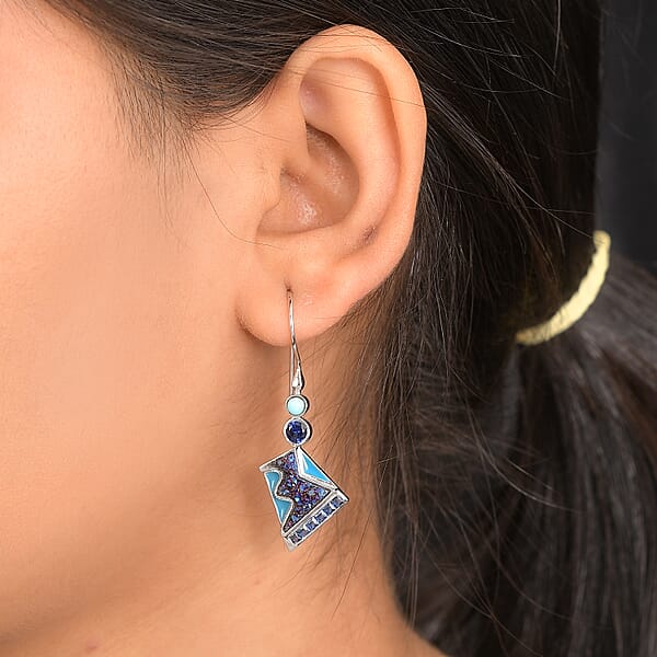 Shop Lc Sajen Silver Flat Blue Sapphire Drusy Quartz Multi Gemstone Earrings In Rhodium Over Sterling Silver 5.00 Ctw