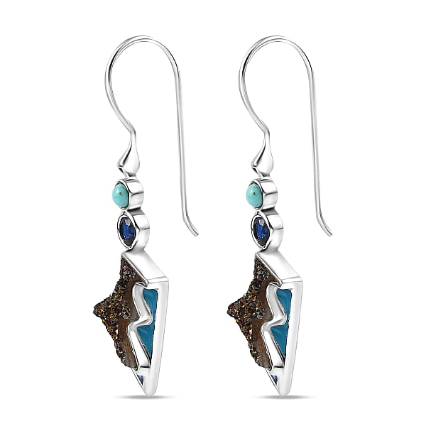 Shop Lc Sajen Silver Flat Blue Sapphire Drusy Quartz Multi Gemstone Earrings In Rhodium Over Sterling Silver 5.00 Ctw