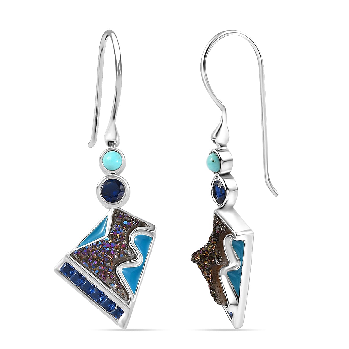 shop lc Sajen Silver Flat Blue Sapphire Drusy Quartz Multi Gemstone Earrings in Rhodium Over Sterling Silver 5.00 ctw