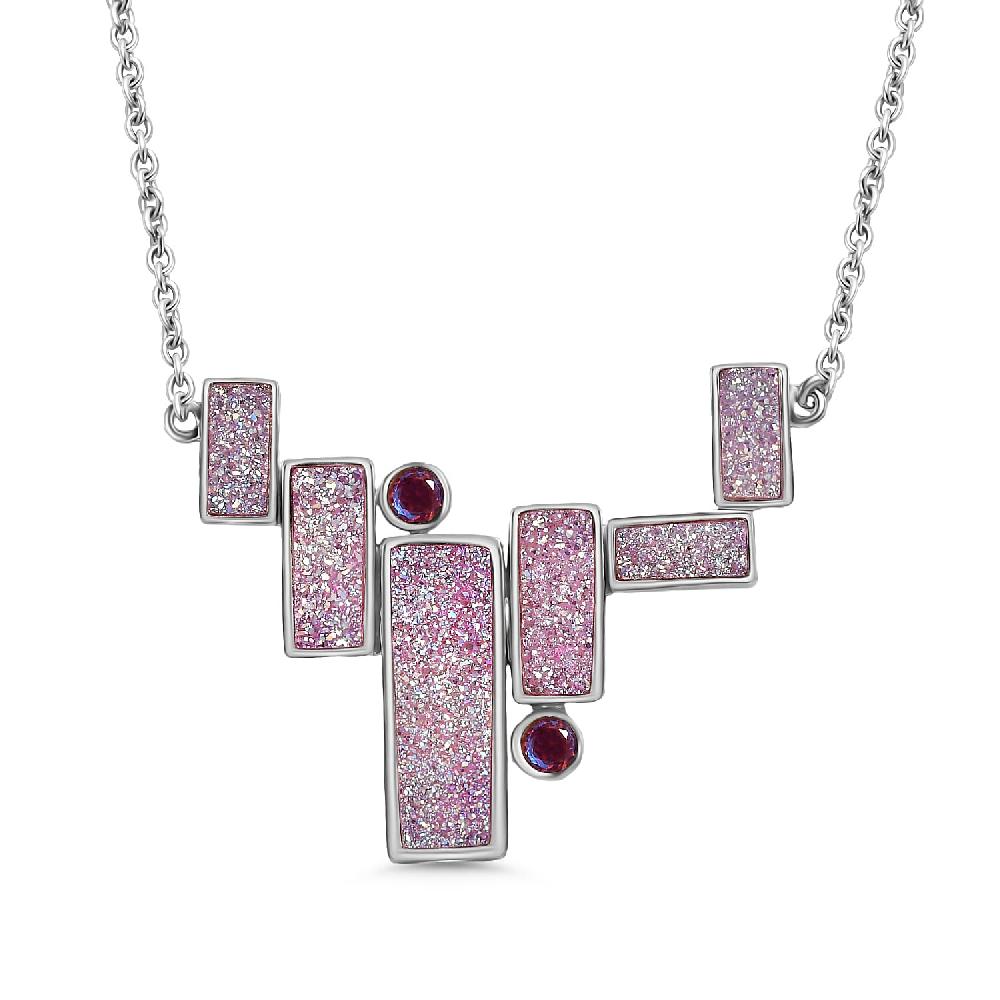 shop lc Sajen Silver Golden Dream Pink Flat Drusy Quartz and Pink Rainbow Doublet Quartz 13.50 ctw Necklace in Rhodium Over Sterling Silver 18 Inches