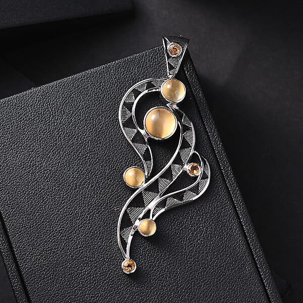 Shop Lc Sajen Silver Golden Sheen Moonstone Brazilian Citrine Pendant Without Chain In Rhodium Over Sterling Silver 4.65 Ctw