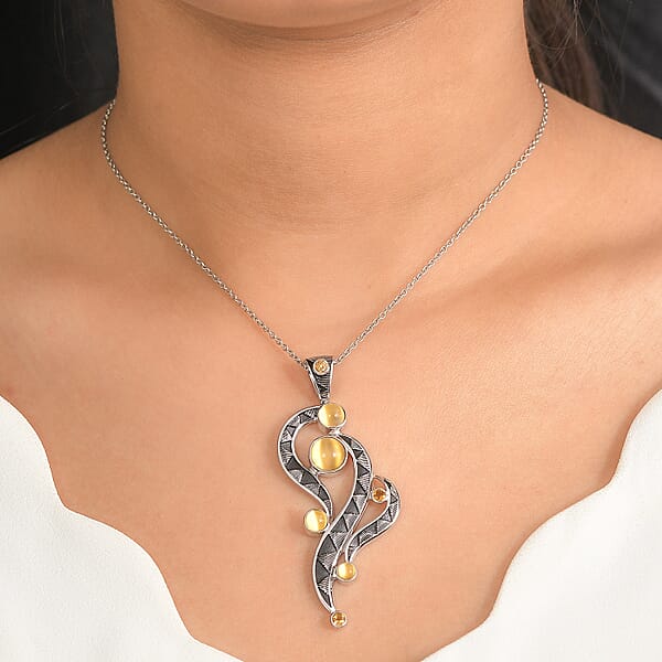 Shop Lc Sajen Silver Golden Sheen Moonstone Brazilian Citrine Pendant Without Chain In Rhodium Over Sterling Silver 4.65 Ctw