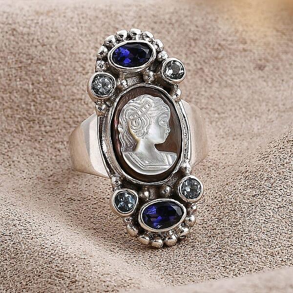 Shop Lc Sajen Silver Gray Cameo And Multi Gemstone 4.50 Ctw Ring In Sterling Silver