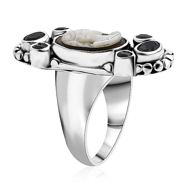Shop Lc Sajen Silver Gray Cameo And Multi Gemstone 4.50 Ctw Ring In Sterling Silver