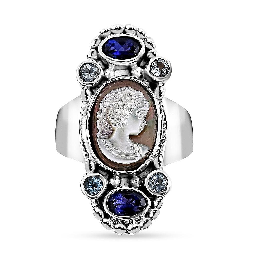 shop lc Sajen Silver Gray Cameo and Multi Gemstone 4.50 ctw Ring in Sterling Silver