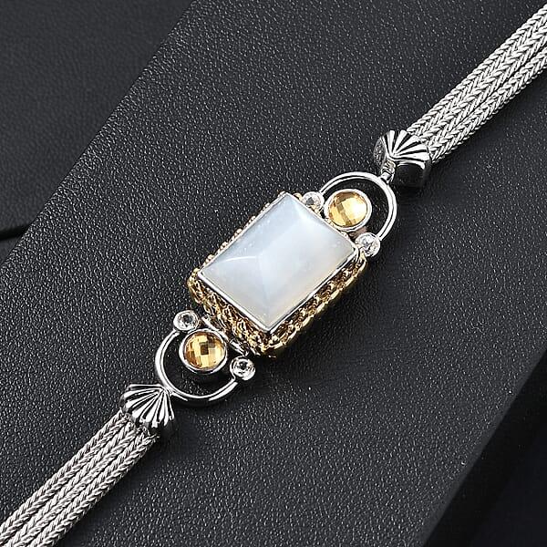 Shop Lc Sajen Silver Grey Moonstone And Multi Gemstone 12.70 Ctw Bracelet In 18K Vermeil YG And Rhodium Over Sterling Silver (7.25 In)