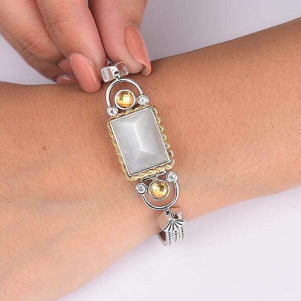 Shop Lc Sajen Silver Grey Moonstone And Multi Gemstone 12.70 Ctw Bracelet In 18K Vermeil YG And Rhodium Over Sterling Silver (7.25 In)