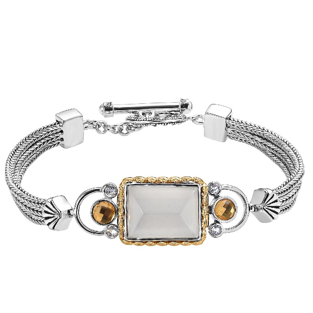 shop lc Sajen Silver Grey Moonstone and Multi Gemstone 12.70 ctw Bracelet in 18K Vermeil YG and Rhodium Over Sterling Silver (7.25 In)