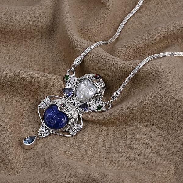 Shop Lc Sajen Silver Lapis Lazuli And Multi Gemstone 18.00 Ctw Necklace In Sterling Silver 20 Inches