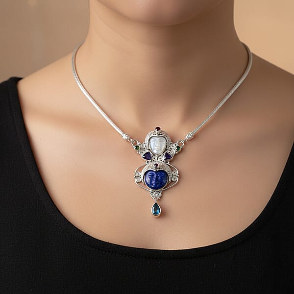 Shop Lc Sajen Silver Lapis Lazuli And Multi Gemstone 18.00 Ctw Necklace In Sterling Silver 20 Inches