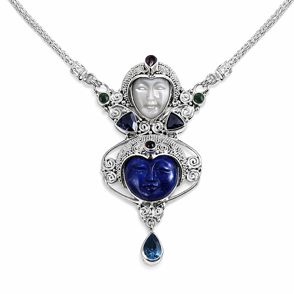 shop lc Sajen Silver Lapis Lazuli and Multi Gemstone 18.00 ctw Necklace in Sterling Silver 20 Inches