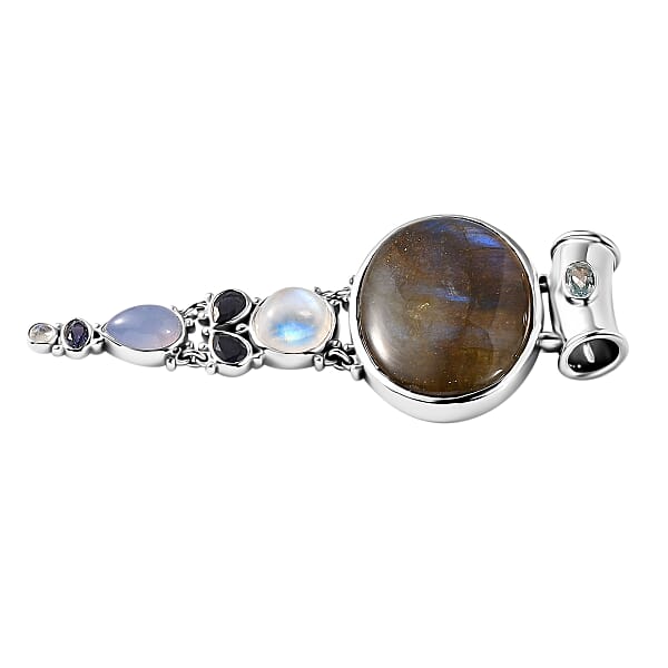 Shop Lc Sajen Silver Malagasy Labradorite And Multi Gemstone 42.50 Ctw Pendant Without Chain In Rhodium Over Sterling Silver