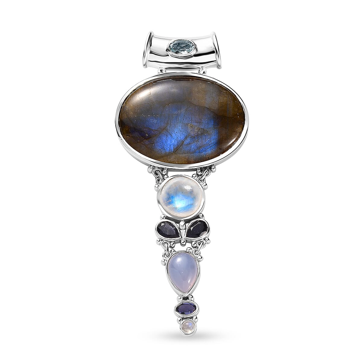 shop lc Sajen Silver Malagasy Labradorite and Multi Gemstone 42.50 ctw Pendant without Chain in Rhodium Over Sterling Silver