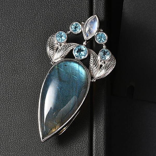Shop Lc Sajen Silver Malagasy Labradorite Multi Gemstone Pendant Without Chain In Rhodium Over Sterling Silver 28.10 Ctw