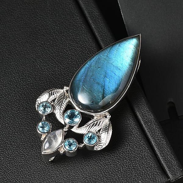 Shop Lc Sajen Silver Malagasy Labradorite Multi Gemstone Pendant Without Chain In Rhodium Over Sterling Silver 28.10 Ctw