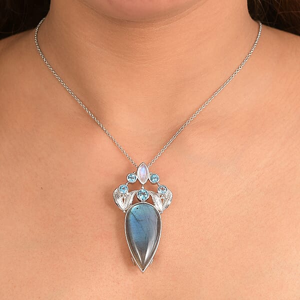 Shop Lc Sajen Silver Malagasy Labradorite Multi Gemstone Pendant Without Chain In Rhodium Over Sterling Silver 28.10 Ctw