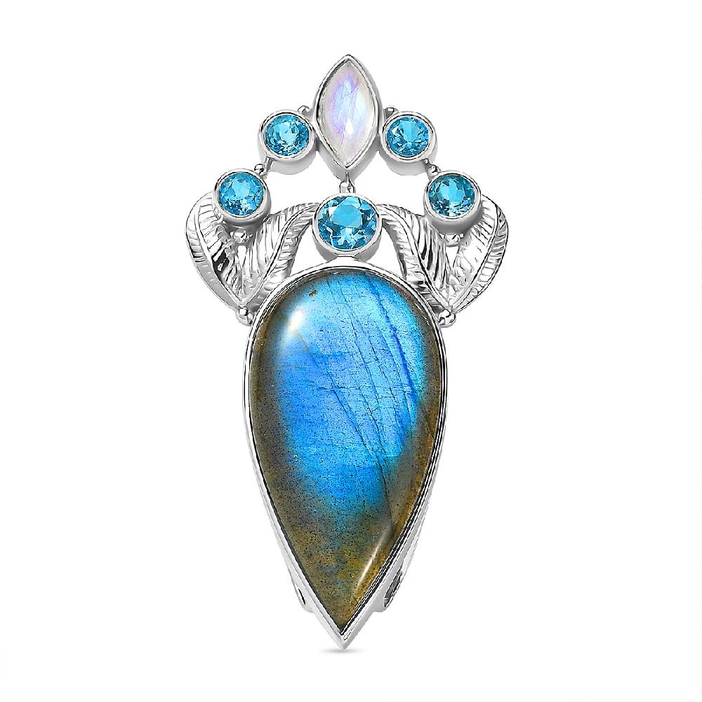shop lc Sajen Silver Malagasy Labradorite Multi Gemstone Pendant without Chain in Rhodium Over Sterling Silver 28.10 ctw